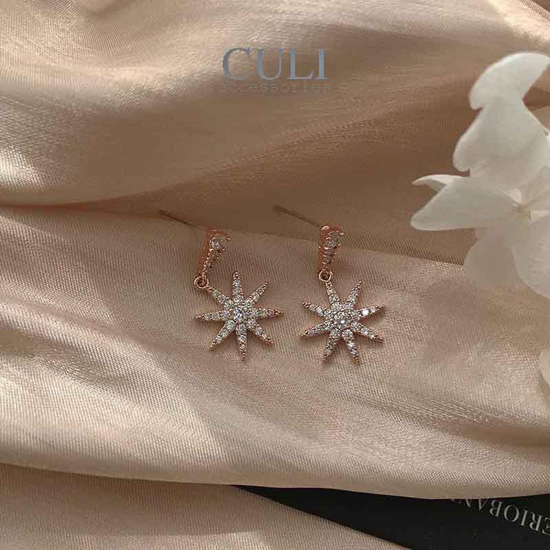 Khuyên tai, hoa tai chuôi bạc S925 hình mặt trời đính đá xinh xắn phong cách Hàn Quốc HT636 - Culi accessories