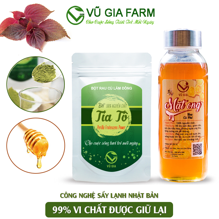 Combo Mật Ong Hoa Cà Phê 420g + Bột Lá Tía Tô Sấy Lạnh 50g - Nguyên Chất Vũ Gia - Hỗ trợ điều trị cảm cúm, cảm lạnh, giảm bớt nám, tàn nhang