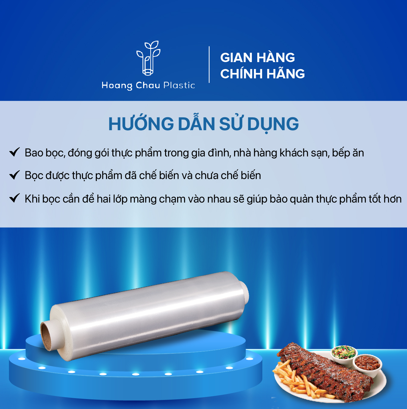 Cuộn Màng Bọc Thức ăn HOÀNG CHÂU PLASTIC 30cm x 400m Nhựa Nguyên Sinh Đạt Chuẩn FDA An Toàn Thân Thiện Với Môi Trường