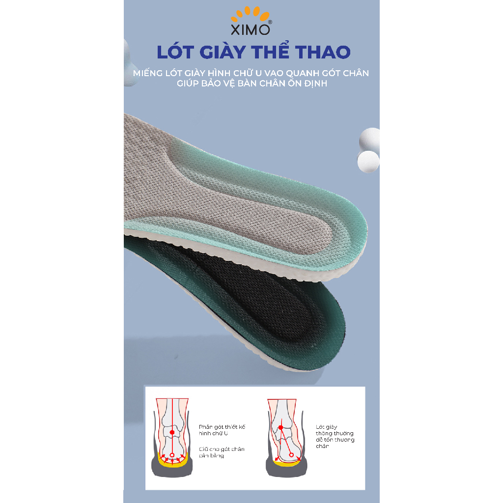 Lót giày thể thao đế cao su non mềm mại, chống sốc, giảm chấn thương cho lòng bàn chân XIMO