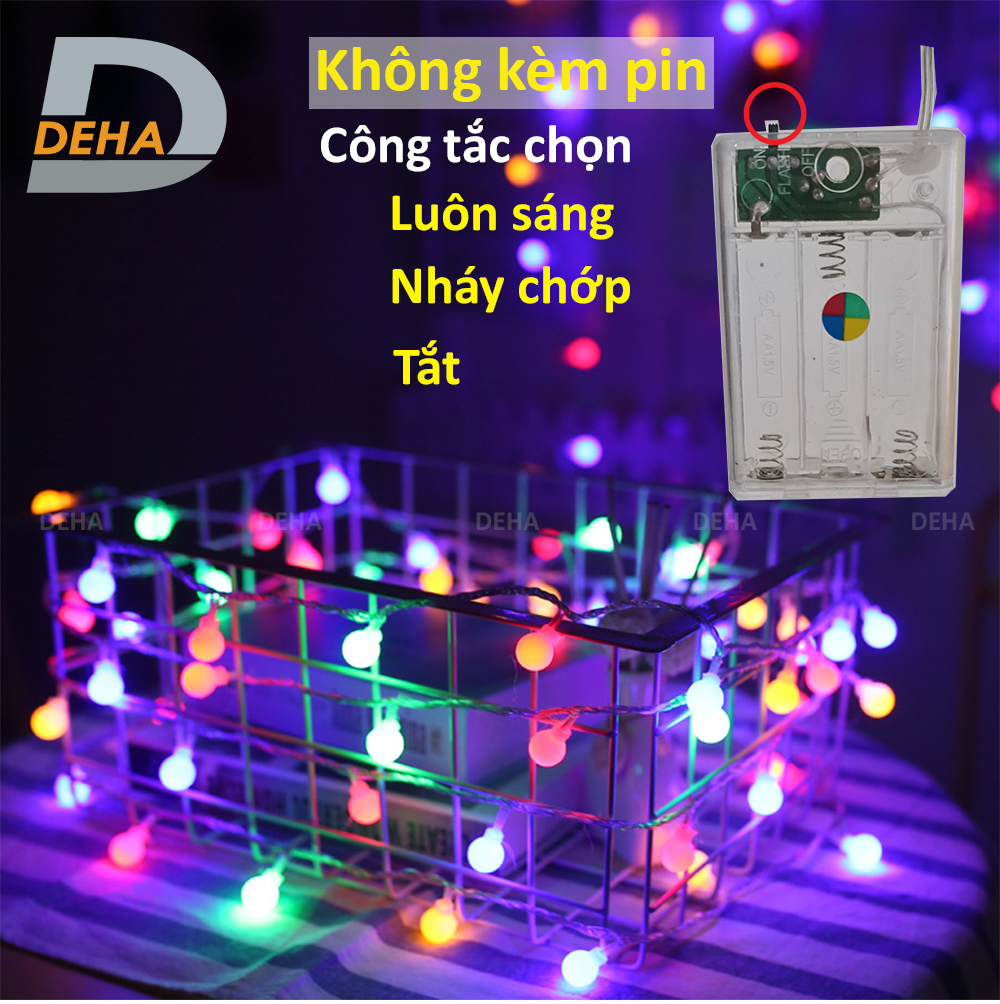 [Nguồn pin] Dây đèn led trang trí bóng tròn trơn độc đáo nguồn pin không kèm pin màu vàng nắng, nhiều màu cao cấp, tinh tế decor phòng, quấn cây, tráng trí ngoài trời lễ Tết