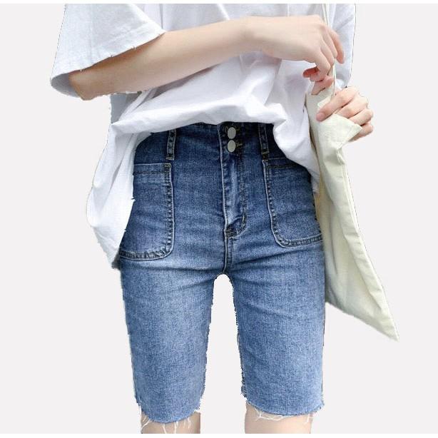 Quần jean ngố / lửng lưng siêu cao, kiểu 2 nút, BIG SIZE dành cho người béo, co dãn mạnh rẻ đẹp 3334
