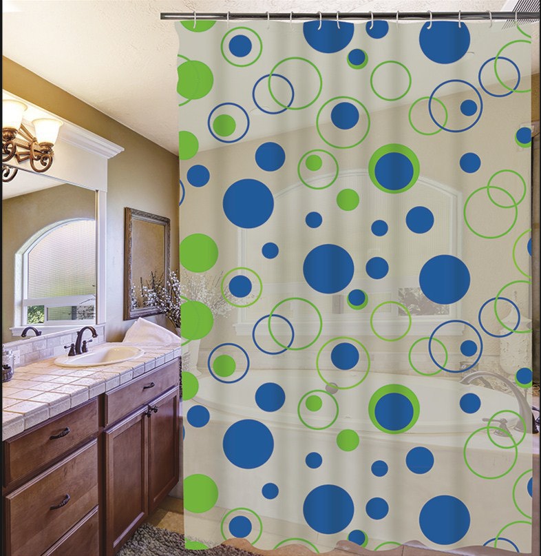 Rèm Phòng tắm PEVA không thấm nước 1.8m chấm tròn xanh bự