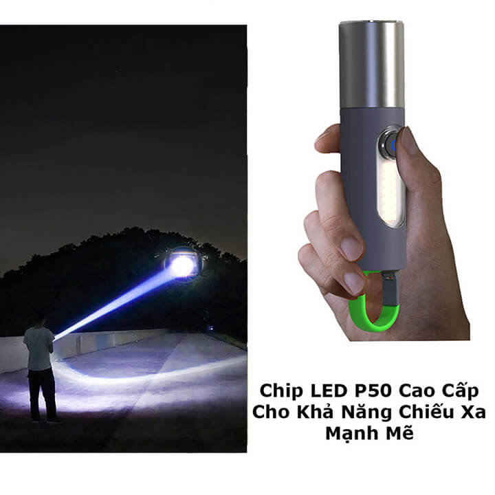 Đèn pin cầm tay siêu sáng chiếu xa 200m Zoom xa gần, Đèn pin Led cầm tay có móc treo, pin trâu, chống thấm nước IPX4-XST836