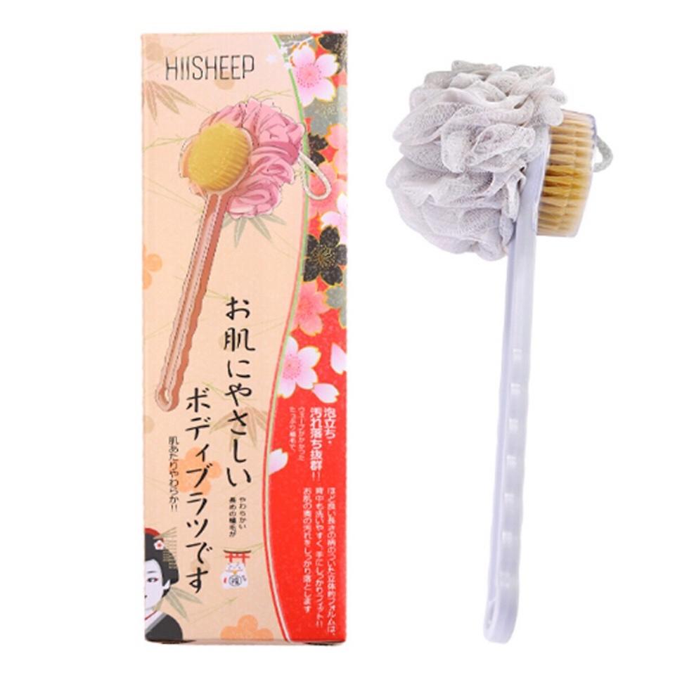 Cây Cọ Lưng Tắm 2 Trong 1 Gồm 1 Đầu Cọ Lưng 1 Đầu Bông Tắm Mặt Cán Dài Kèm Bông Tắm Lông Mềm Mại Có Móc Treo Tiện Dụng