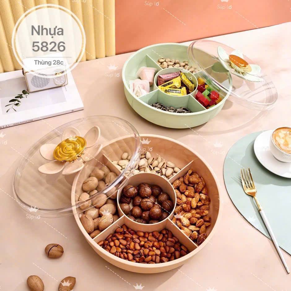 Khay Mứt Tết Hoa 7 Cánh Kèm Xiên Có Nắp Trong Suốt – Khay Đựng Bánh Kẹo 5 Ngăn, Khay Hạt Dẻ – Trái Cây Cao Cấp Trang Trí Phòng Khách - HÀNG CHÍNH HÃNG MINIIN