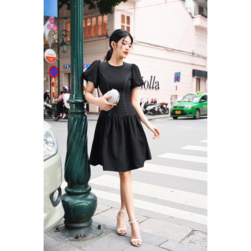 Đầm Thiết Kế Lina Dress Chất Liệu Trượt Nhật Cao Cấp Dày Dặn - Váy Thiết Kế Tay Bồng Dáng A Che Khuyết Điểm