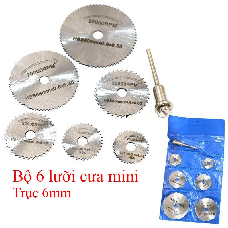 Bộ 6 lưỡi cưa mini 22-50mm thép gióH S S lưỡi cắt mini gắn máy khoan trục 6mm bộ chuyển đổi máy khoan sang cưa mini