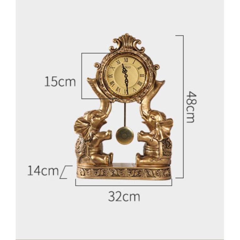 Đồng hồ để bàn họa tiết cặp voi mang phong cách tân cổ điển sang trọng DH61