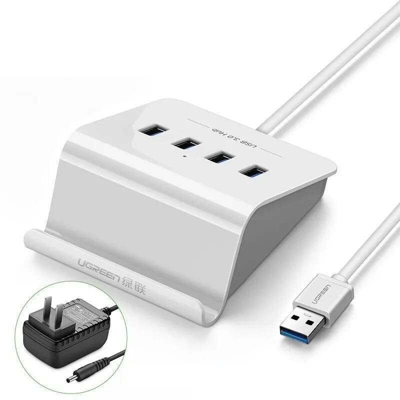 Ugreen UG20279CR109TK Màu Trắng Bộ chia HUB USB 3.0 sang 4 USB 3.0 có khay đỡ hỗ trợ nguồn 5V - HÀNG CHÍNH HÃNG