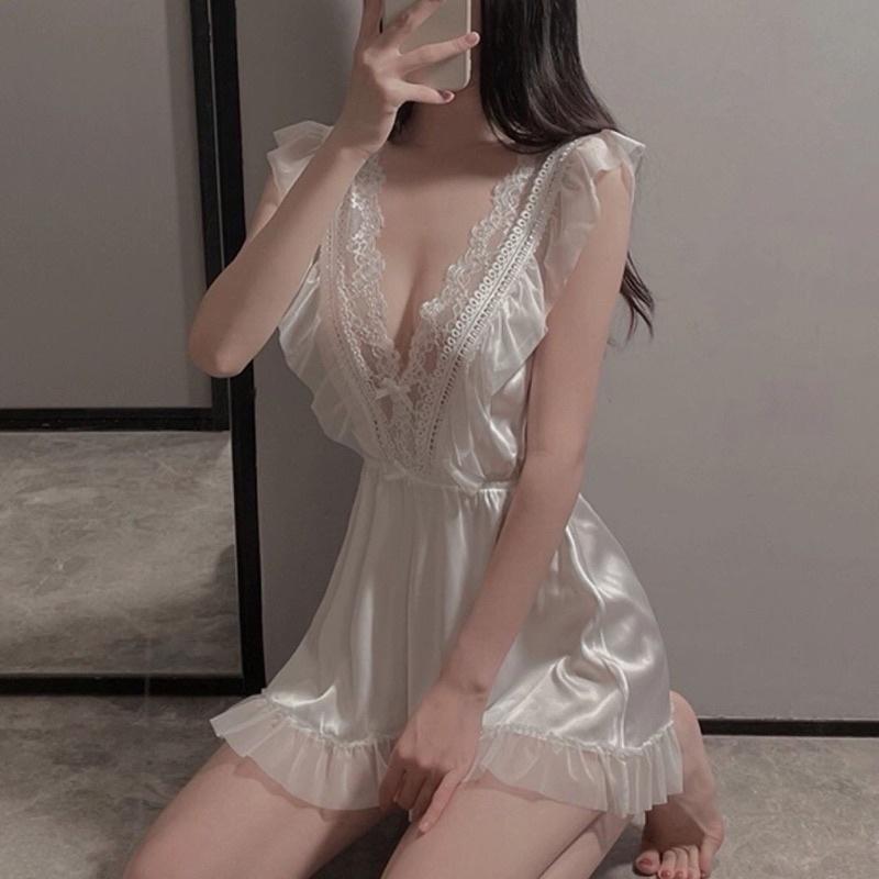 Váy ngủ lụa satin cao cấp phối ren. Giao hỏa tốc HCM