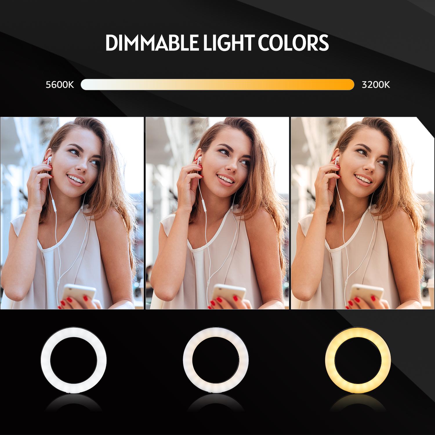 Dđèn LED Ring Light 3200-5600K Có thể điều chỉnh độ sáng 10 cấp với đầu bóng để bàn 6,5 inch / 16cm
