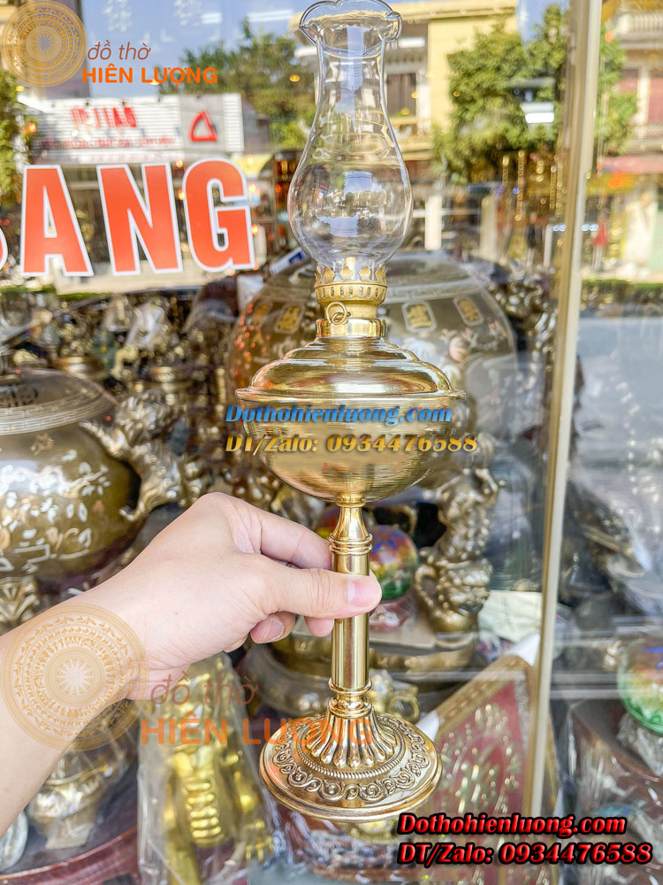 Đèn Dầu Bằng Đồng Vàng Nguyên Chất Chân Đế Hoa Văn Cổ Điển Cao 40cm Đẹp Tinh Xảo  - Đồ Thờ Hiên Lượng