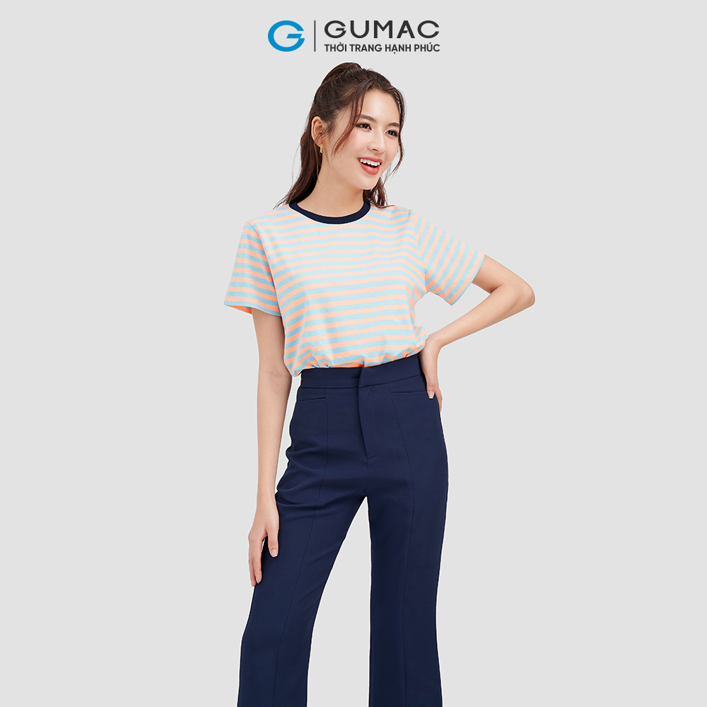 Áo thun nữ GUMAC ATC09050 sọc phối bo trẻ trung