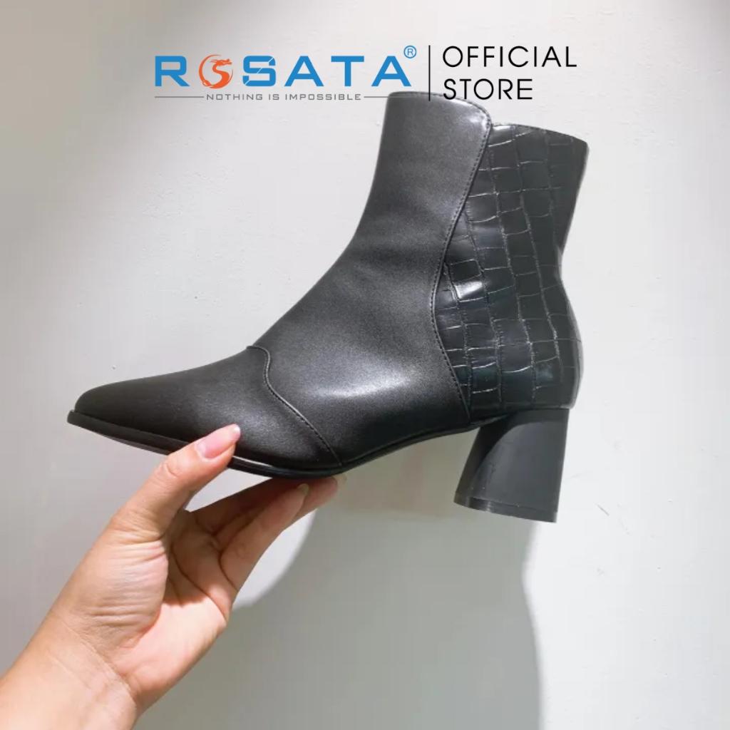 Giày bốt nữ ROSATA RO368 cổ cao mũi nhọn êm chân khóa kéo hông gót vuông cao 5cm màu đen xuất xứ Việt Nam - Đen