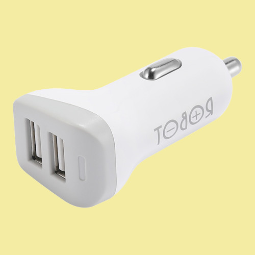 Kèm Video | Tẩu sạc ô tô - xe hơi 2 cổng USB Robot mạch PCBA | Cho thiết bị di động/điện thoại iOS/Apple , Android  | Màu Trắng - RT-C06 - Hàng Chính Hãng