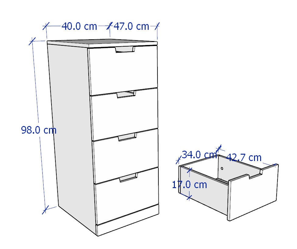 BANALDO, Tủ đựng đồ lưu trữ 4 ngăn kéo, 40x47x98cm - Phong cách Bắc Âu