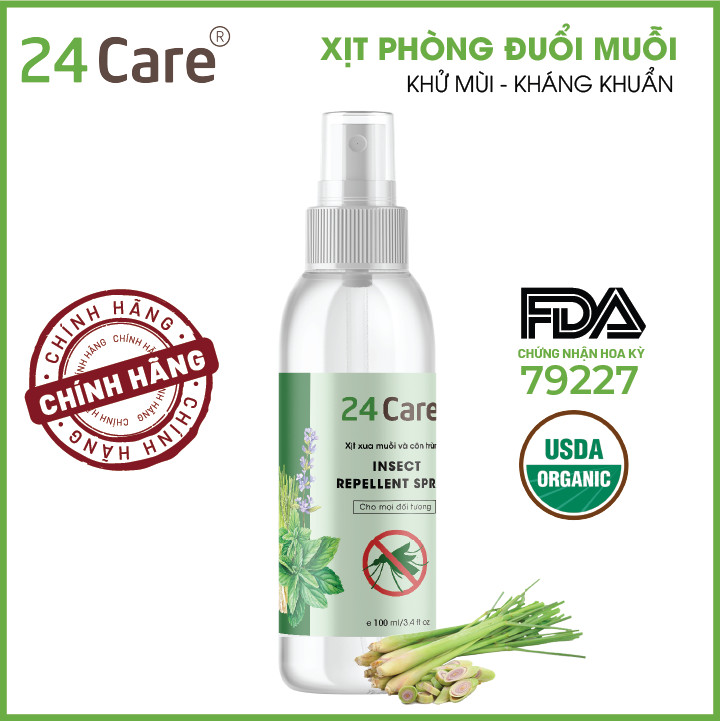 Tinh dầu xịt phòng 24Care diệt muỗi côn trùng 100ml - Thành phần từ Tinh dầu thiên nhiên