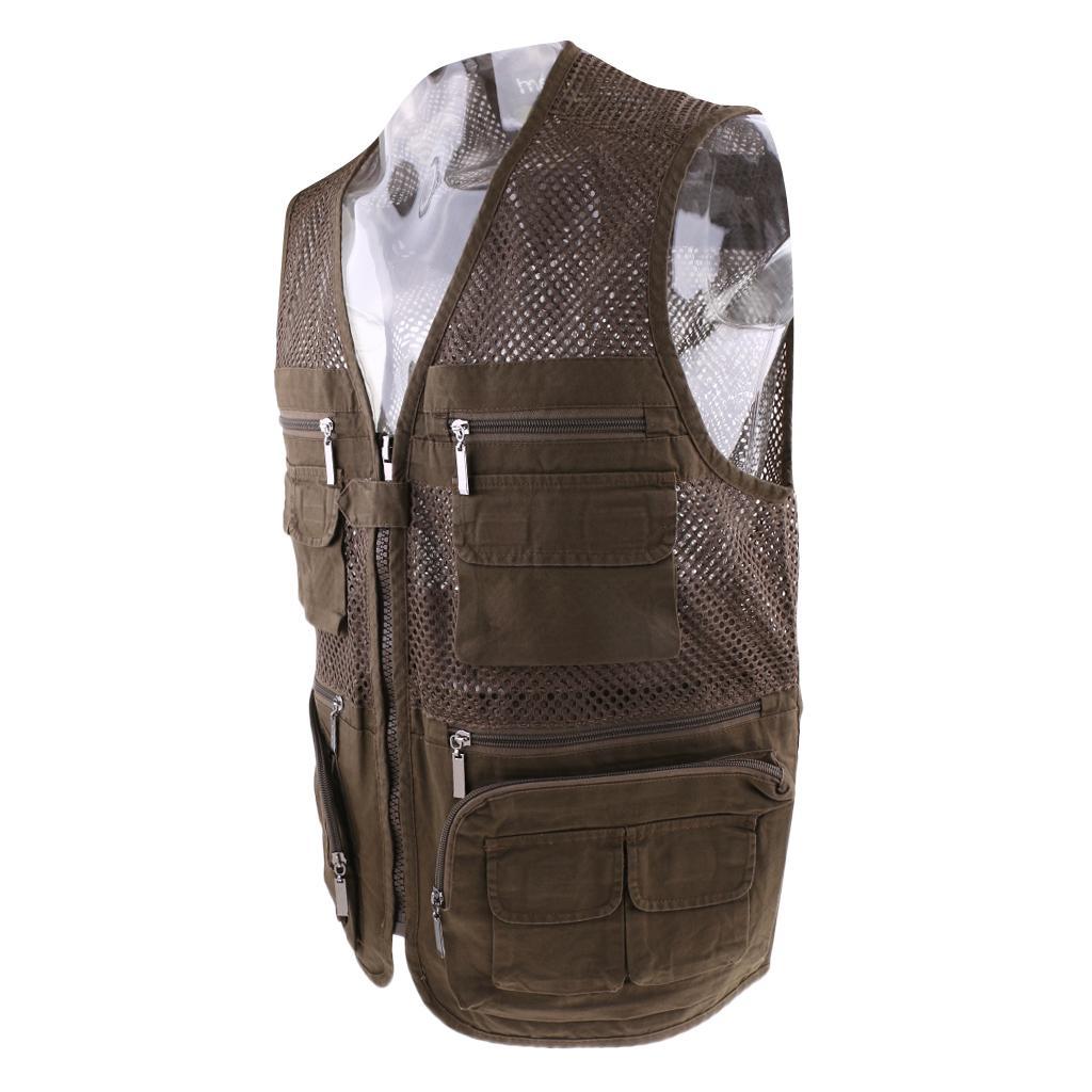 Mens Cotton Multi-pocket Mesh Fishing Vest for Camping Hunting Fishing Photography