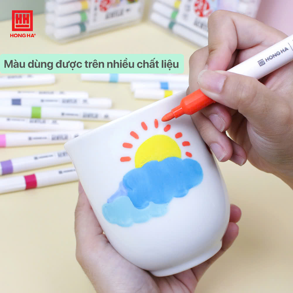 Bút lông màu Acrylic Hồng Hà tô trên mọi chất liệu (12/24/36 màu) - 8142/8143/8144