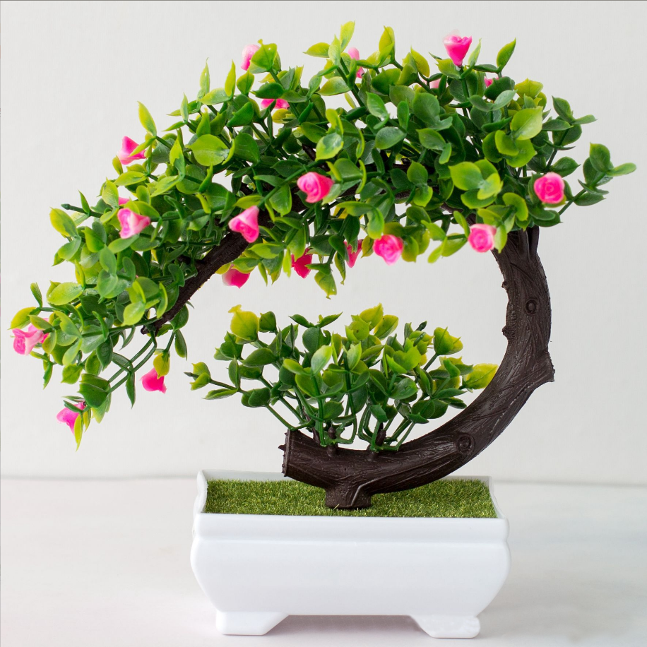 CÂY GIẢ BONSAI HOA RỰC RỠ kèm chậu - Chậu cây Phú Quý Cát Tường trang trí, để bàn - Hoa giả may mắn tài lộc