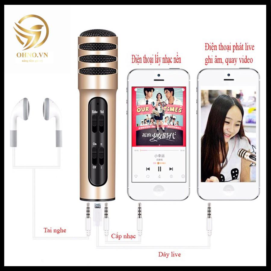 Micro Hát Livestream Karaoke C7 Trên Điện Thoại Mic Thu Âm Livestream 3in1 Chuẩn Âm