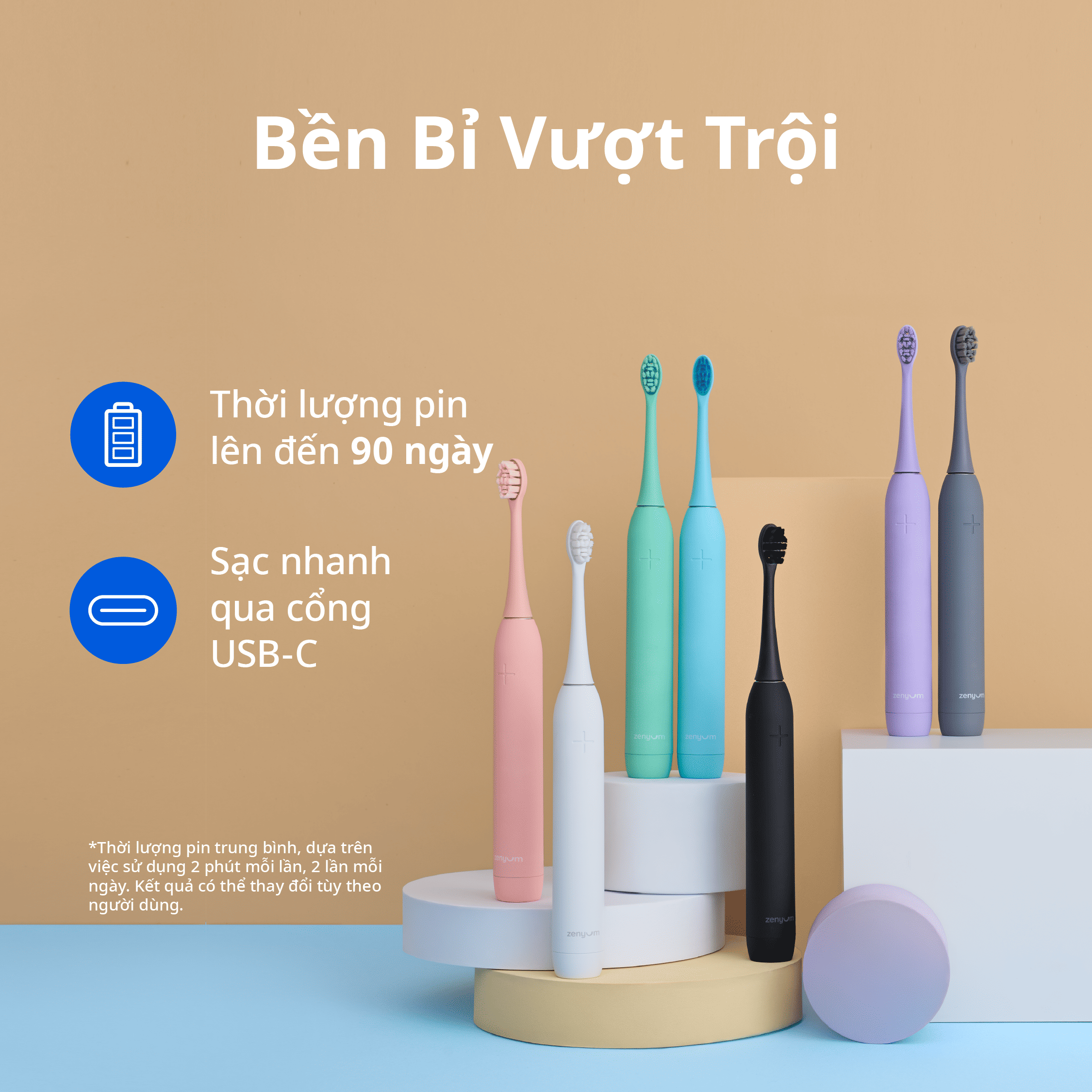 Bộ Bàn Chải Điện Zenyum Sonic 2.0 + 3 Đầu Thay Thế Công nghệ Singapore - Màu Tím