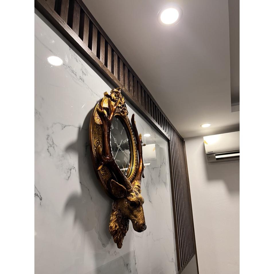 Đồng Hồ Treo Tường Đẹp mẫu Hươu đá sừng vàng-kích thước 80x50cm-vật treo tường trang trí nhà -quà tặng ý nghĩa ,giá rẻ