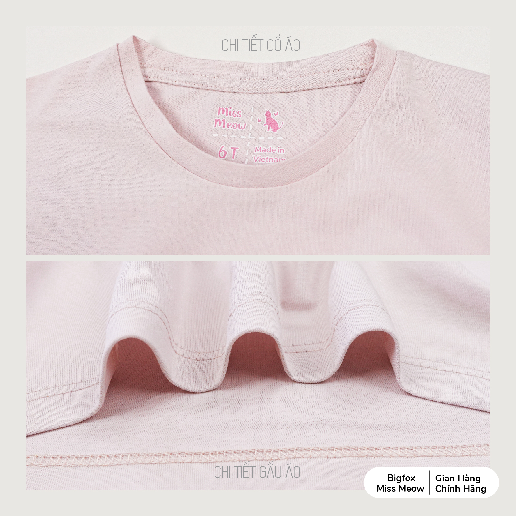 Bộ cộc tay bé gái Bigfox Miss Meow vải cotton mùa hè size đại cỡ 3,6,9,11 tuổi 30kg 40kg