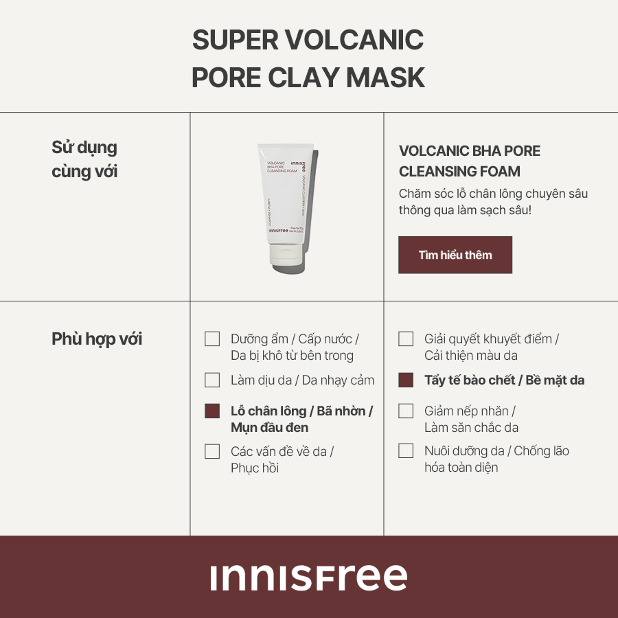 Siêu mặt nạ chăm sóc lỗ chân lông Innisfree Super Volcanic Pore Clay Mask 100ml (New 2023)