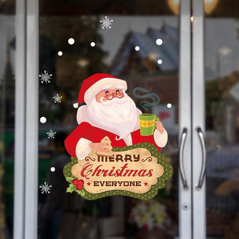 Decal trang trí Noel - Ông già Noel uống trà đón lễ