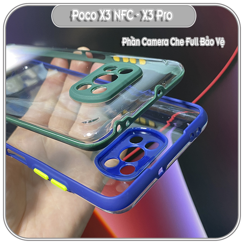Ốp Lưng cho Xiaomi Poco X3 NFC - X3 Pro PC Trong Suốt Viền Màu Mỏng ,Che Camera