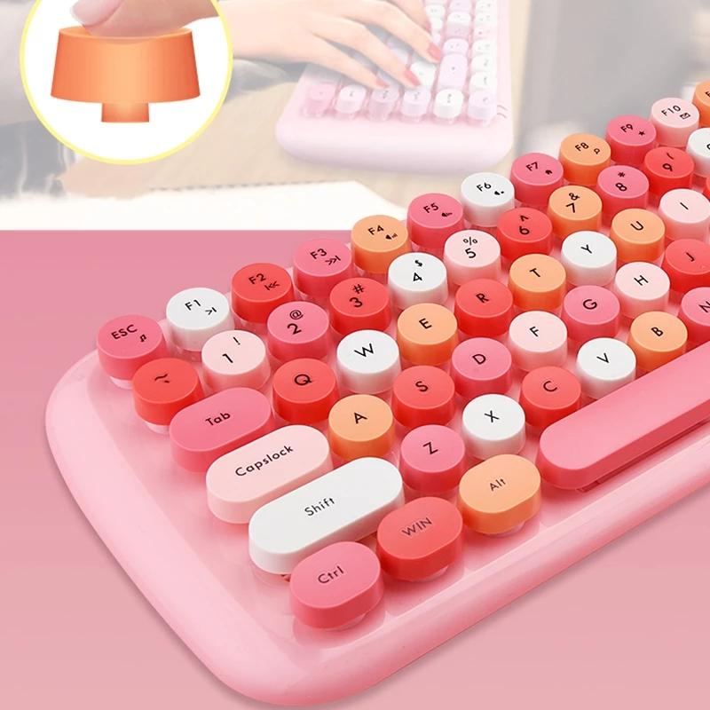 Bàn Phím Không Dây 2.4G Chuột Sản Phẩm Kẹo Màu Bé Gái Màu Hồng Roud Keycap Bàn Phím Cho Máy Tính Xách Tay Máy Tính Bạn Gái Giftand Chuột