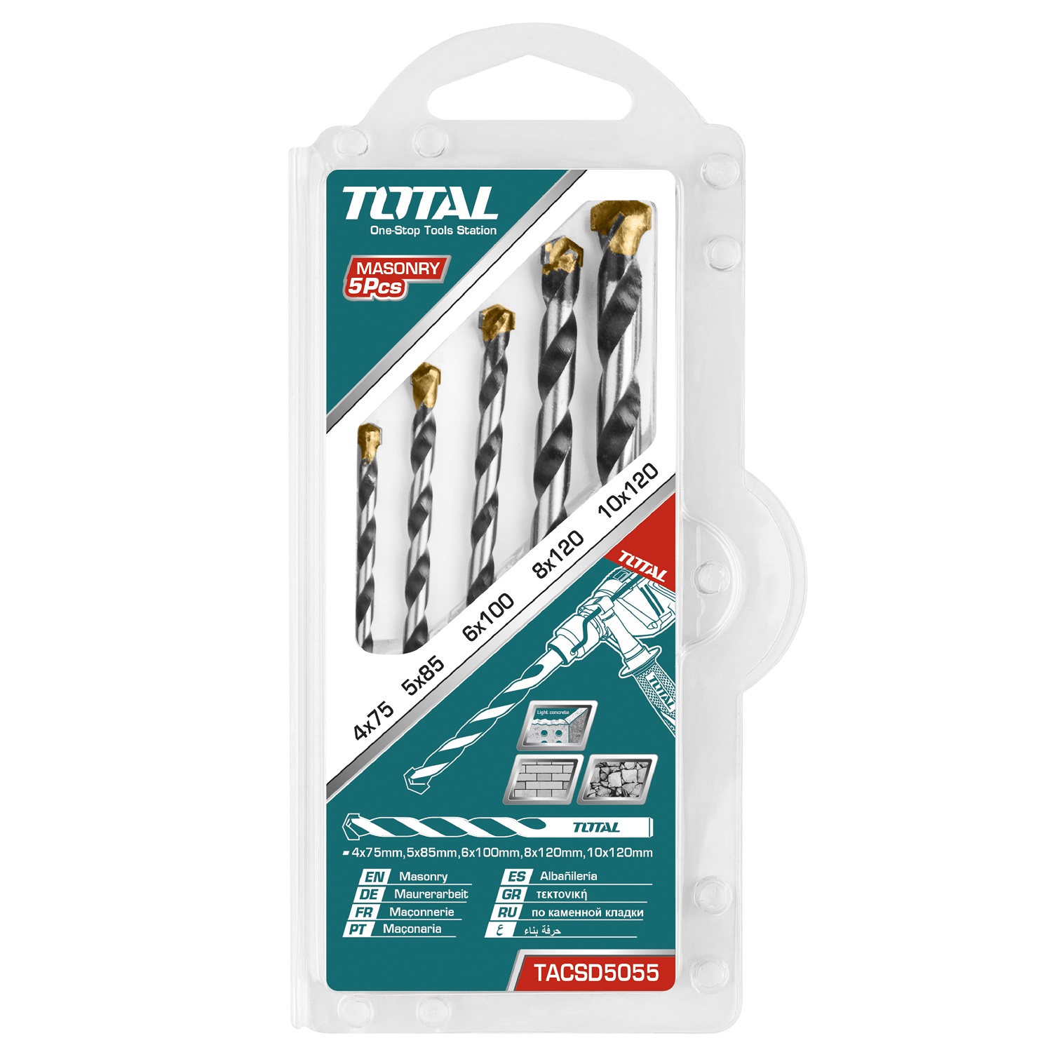 Bộ mũi khoan bê tông đuôi trơn 5 chi tiết đầu 4-10mm TOTAL TACSD5055 - Độ cứng siêu cao, chịu lực tốt, đa dụng