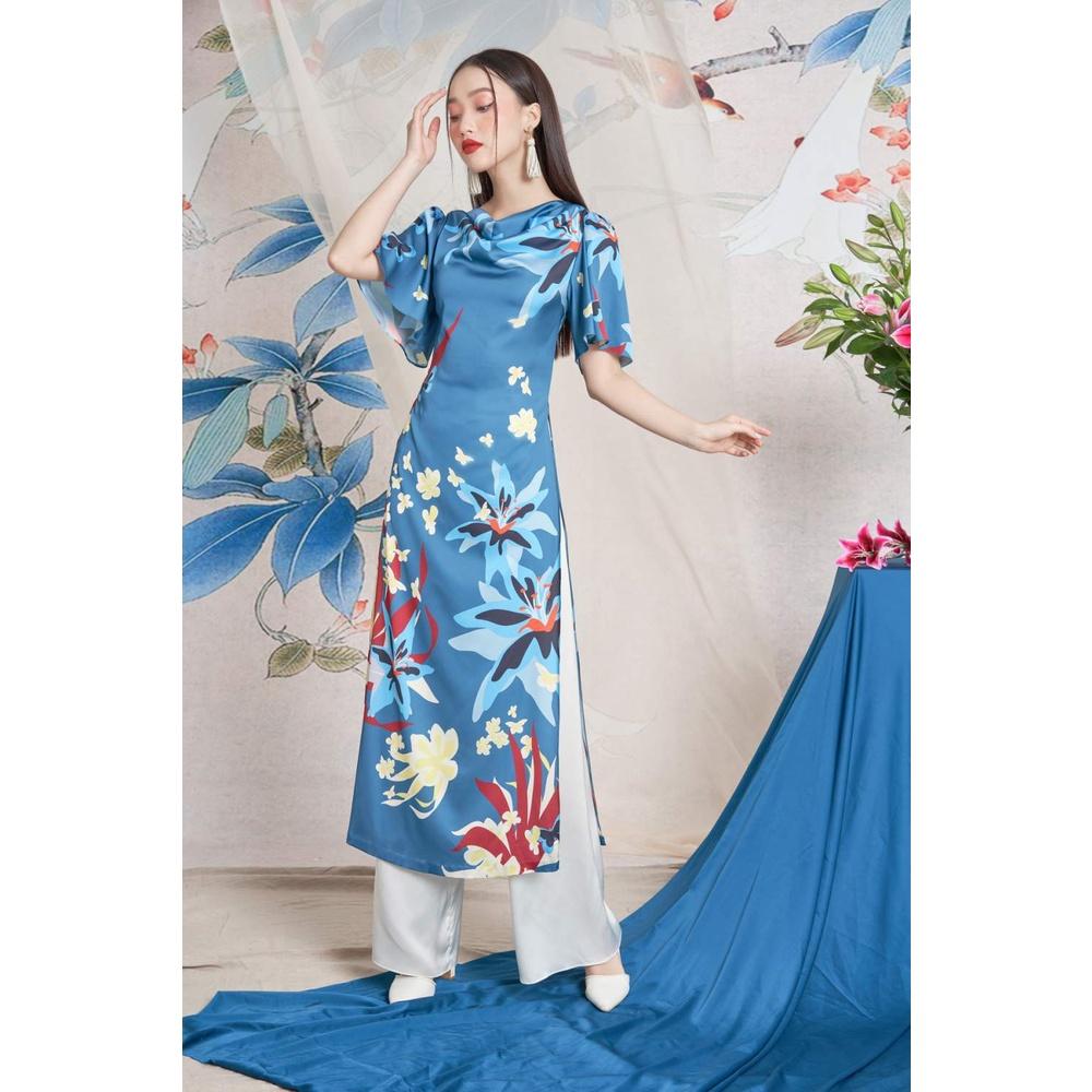 Bộ áo dài cách tân nữ kèm quần, chất lụa cao cấp, họa tiết hoa Lily độc quyền HeraDG SAD2003