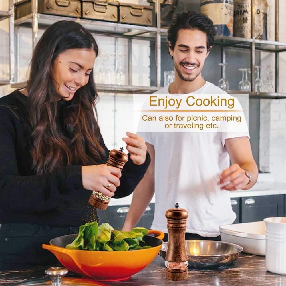 2 cái cối xay tiêu và muối thủ công bằng gỗ, cối xay tiêu, cối xay thảo mộc gia vị