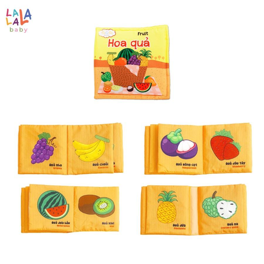 Combo 2 cuốn sách vải Lalala baby, kích thích đa giác quan, kích thước 15x15cm 12 trang (rau củ, hoa quả)