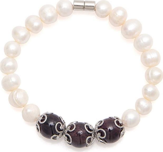 Lắc Tay Ngọc Trai Trắng Đá Hồng Thạch Lựu Garnet Tự Nhiên Charm Hoa 8mm