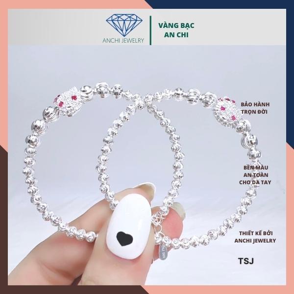 Lắc tay bạc cho bé gái bi bạc nguyên chất hellokity dễ thương,Anchi jewelry