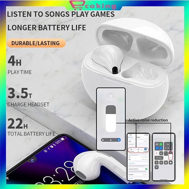 tai nghe nhét tai pro 6 bản cao cấp ECOKING{ MUA 1 TẶNG 1 TAI NGHE DÂY} kết nối bluetooth 5.0 ẩm thanh nổi chân thực có