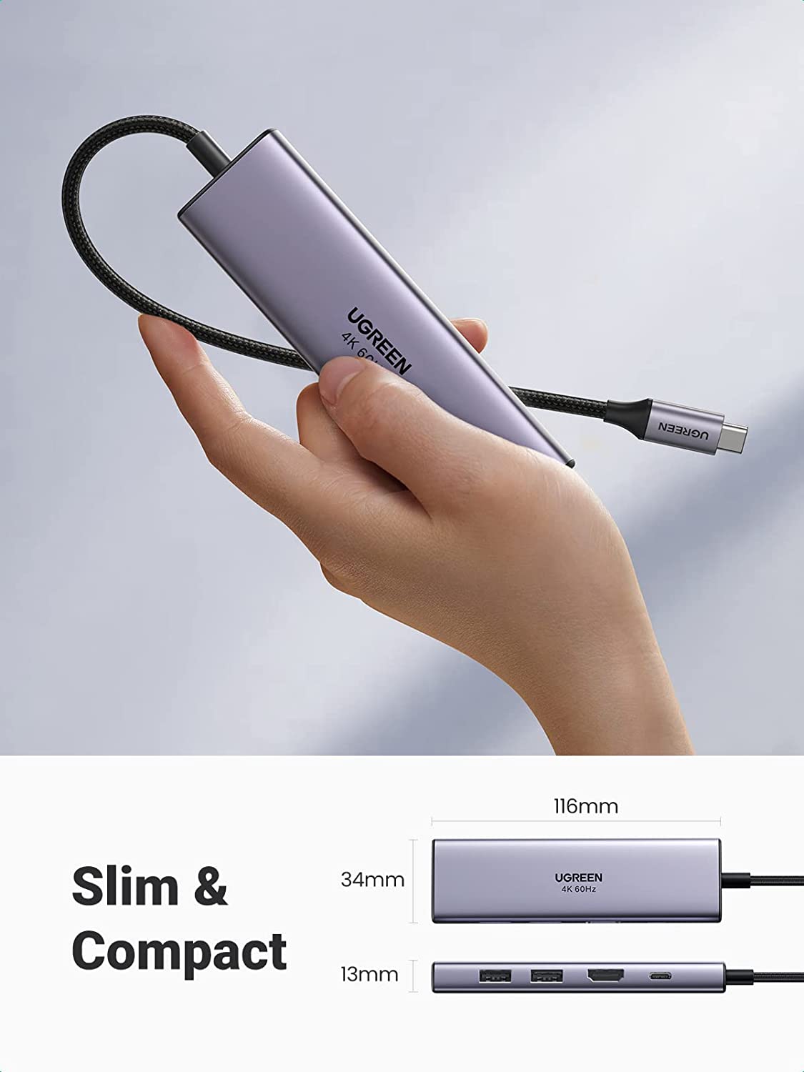 Hub Chuyển Đổi Ugreen USB-C sang 1xHDMI + 3xUSB3.0 + SD/TF 4K 60Hz CM511- hàng chính hãng