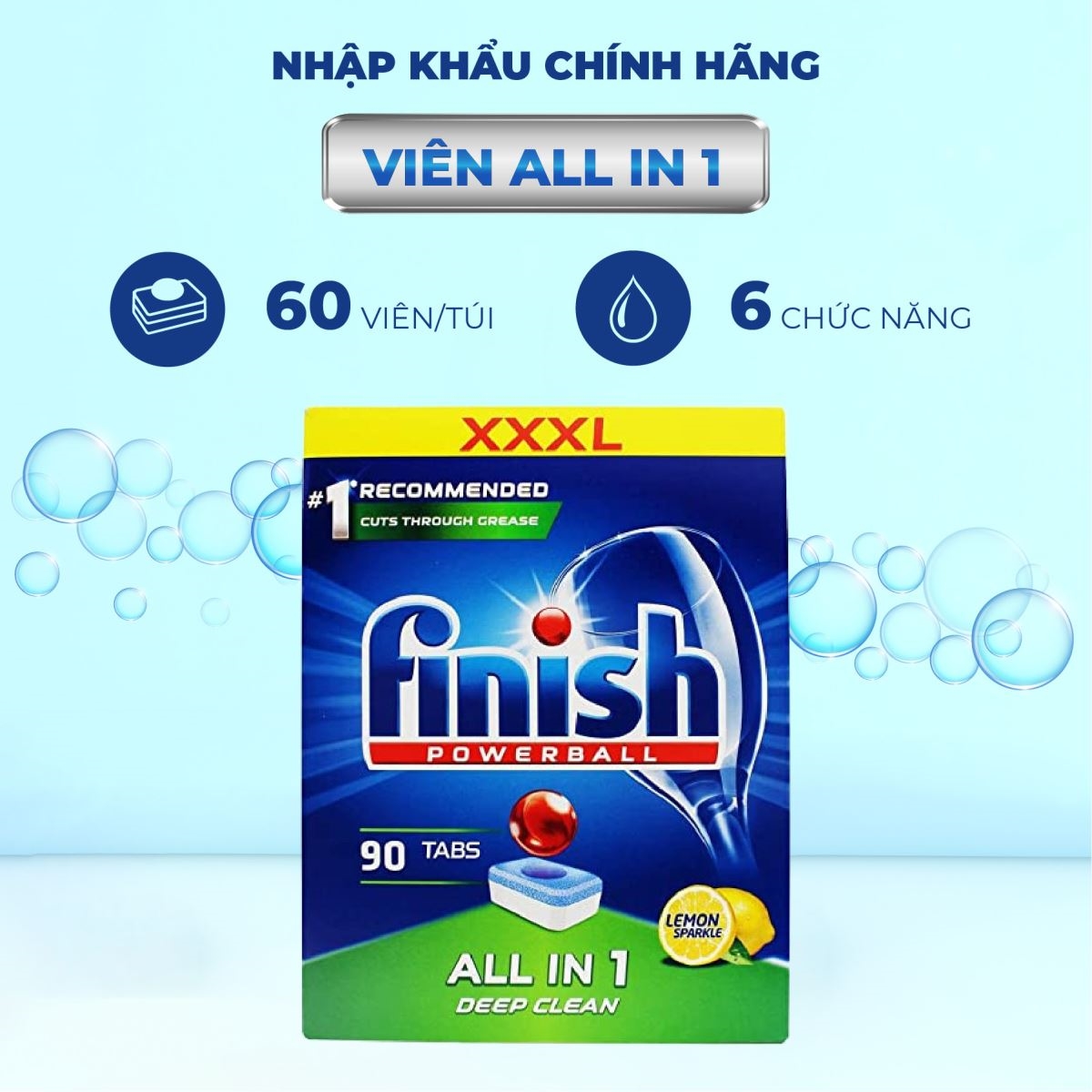Viên Rửa Chén All in 1 Finish Hộp 70 viên - Hương Chanh