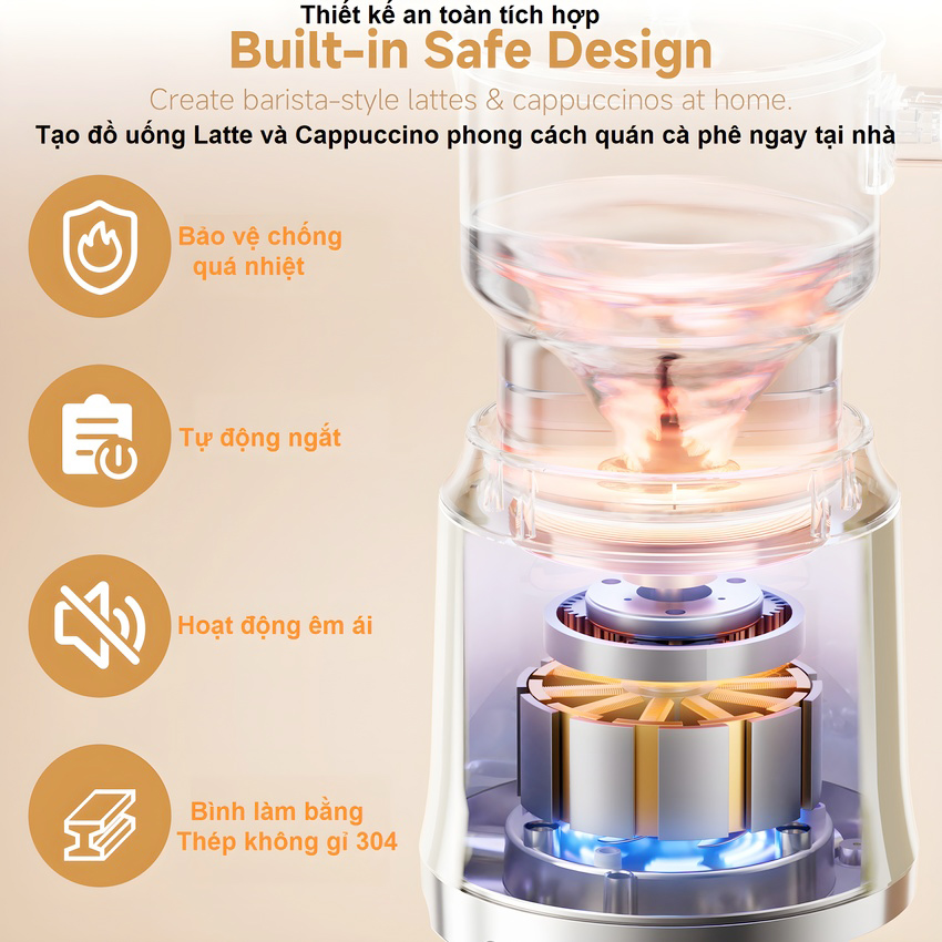Máy tạo bọt sữa đa năng chuyên nghiệp 7 trong 1 thương hiệu Mỹ cao cấp Biolomix BMF201 - Hàng chính hãng