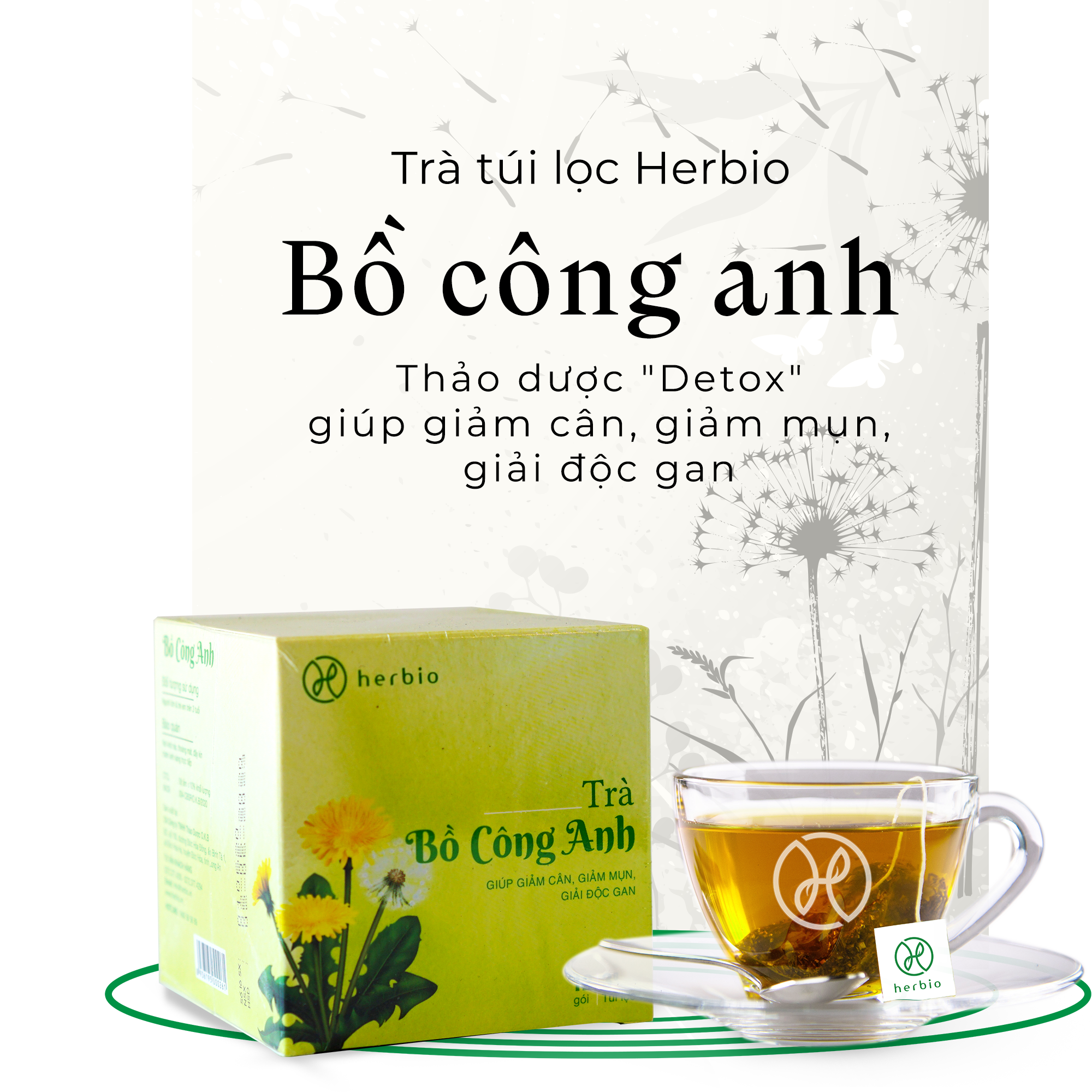 TRÀ THẢO DƯỢC TÚI LỌC BỒ CÔNG ANH HERBIO - giúp thon dáng, giảm mụn, mát gan, giải độc - hộp 12 gói