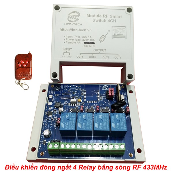 Module  HTC TECH điều khiển đóng ngắt 4 Relay bằng sóng RF 433MHz  - BUX - Hàng Chính Hãng