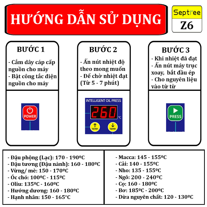 Máy ép dầu ăn thực vật, dùng trong gia đình thương hiệu Mỹ cao cấp Septree Z6 - Công suất 1250W - Hàng Chính Hãng (BH 1 NĂM)