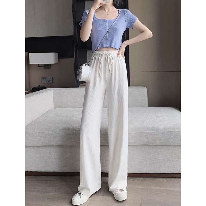 Quần ống rộng culottes vải gân tăm hack dáng cho nữ, chipxinhxk