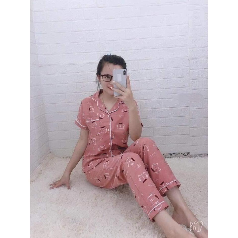 -Bộ Đồ Ngủ Pijama Tay Ngắn-Có Túi Quần