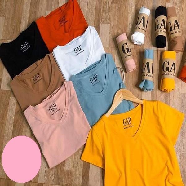 Áo phông cotton cổ tim, áo cuộn nhiều màu