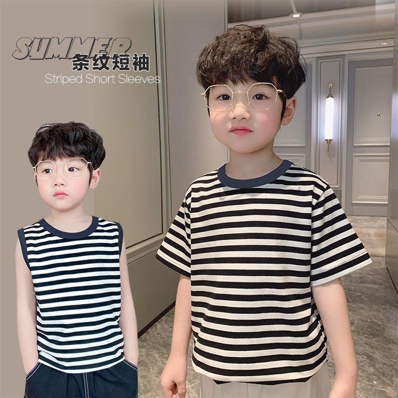 Thời trang bé trai_áo thun ngắn tay cổ tròn sọc ngang 2 mẫu bé trai bé gái Xiliba cho bé 1-8 tuổi